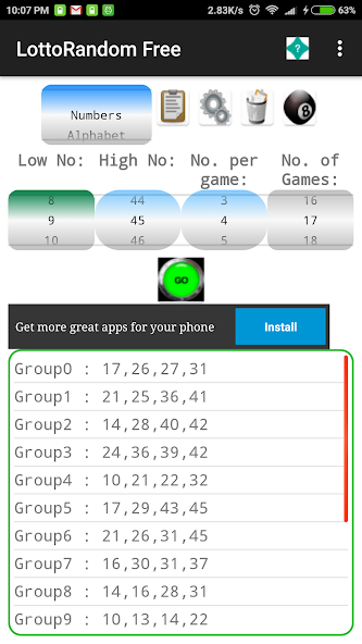 LottoRandom screenshot 1
