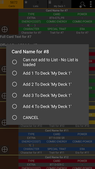 Database for Super Ball TCG screenshot 3