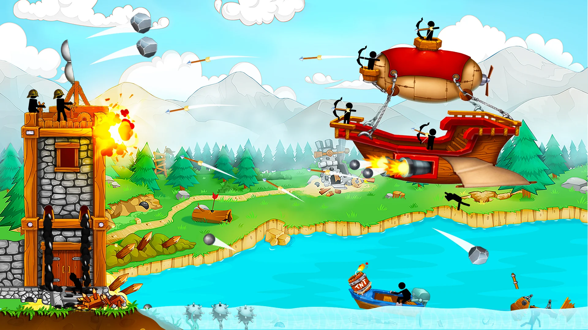 The Catapult: Stickman Pirates Gameplay Screenshot 1