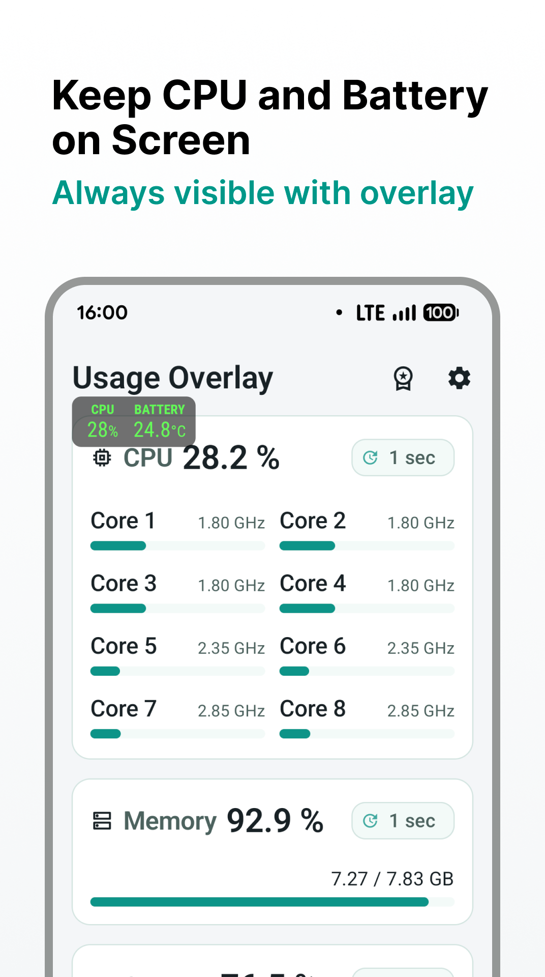 Overlay Monitor CPU/Battery screenshot 3