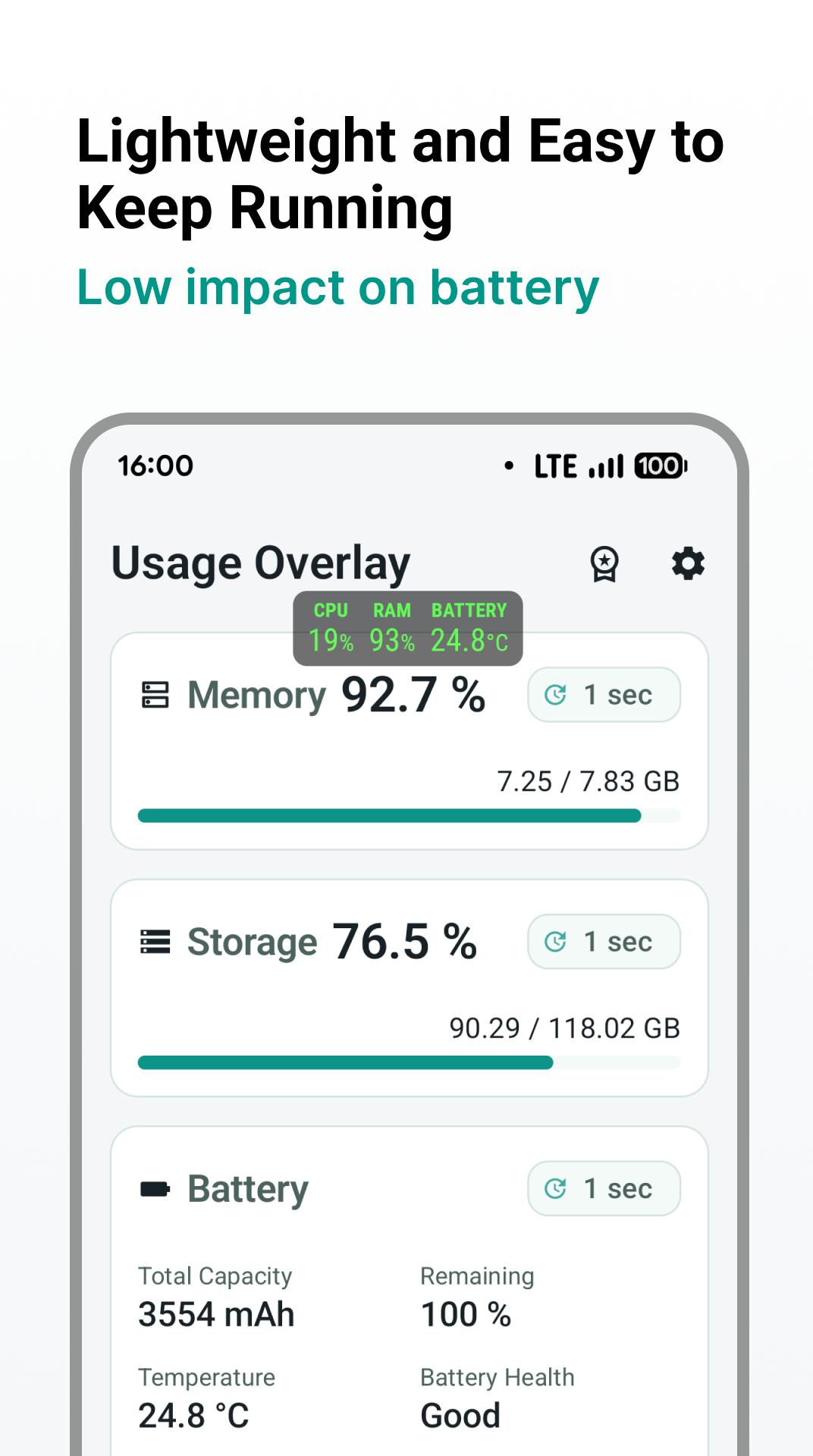 Overlay Monitor CPU/Battery screenshot 2