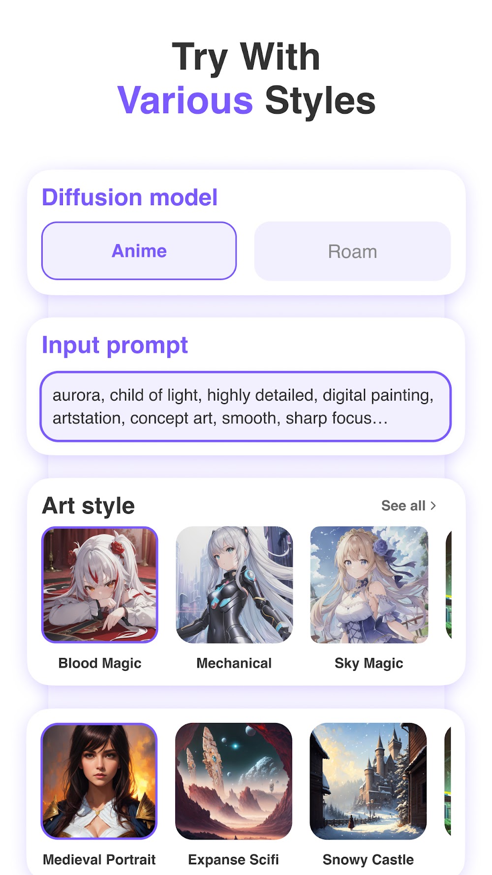 AI Art Generator gallery display