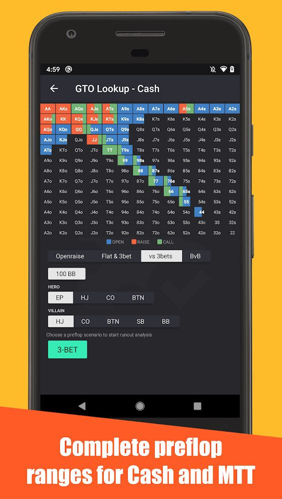 Poker Solver+ GTO calculation screen