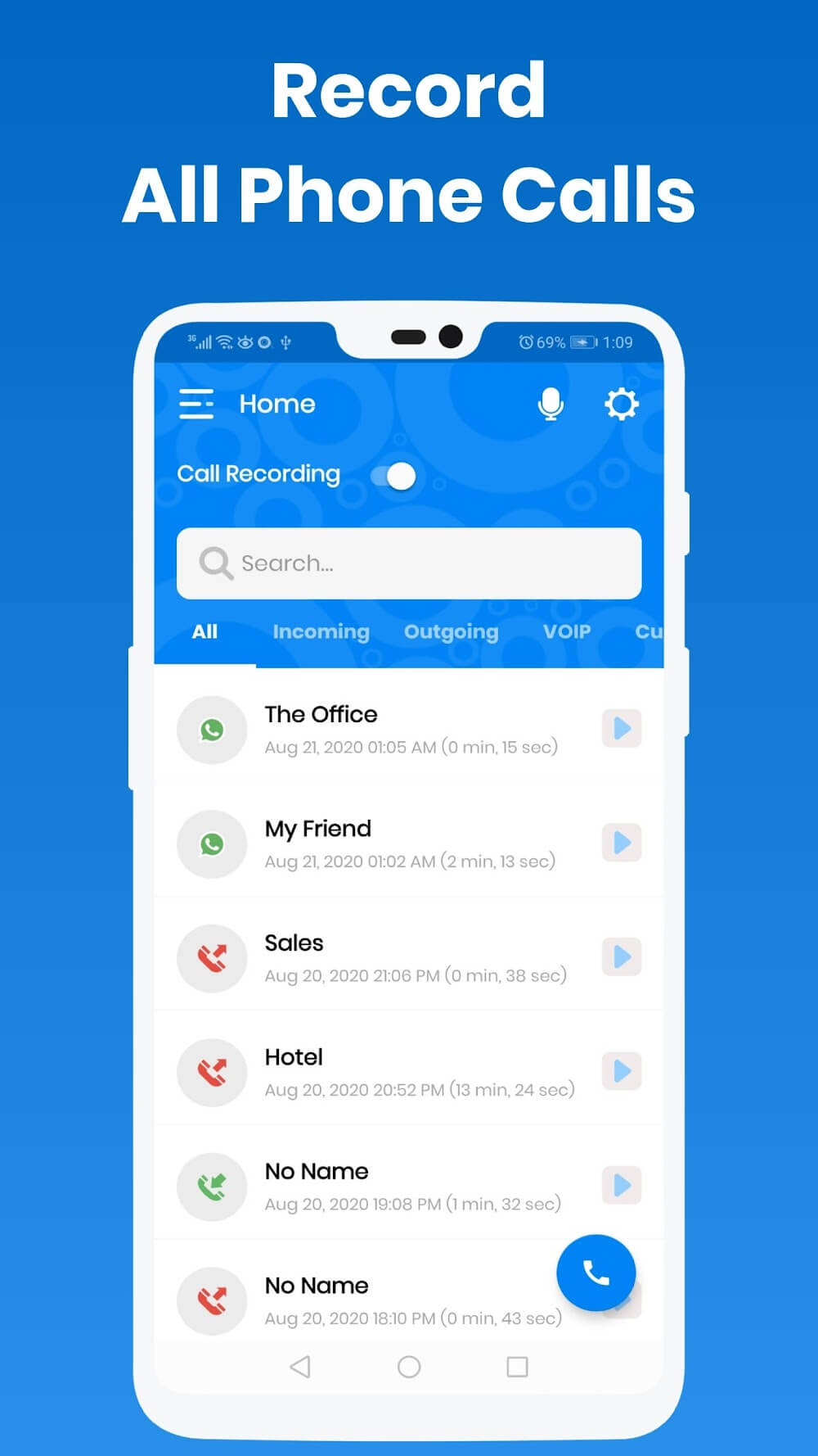 IntCall ACR recording settings