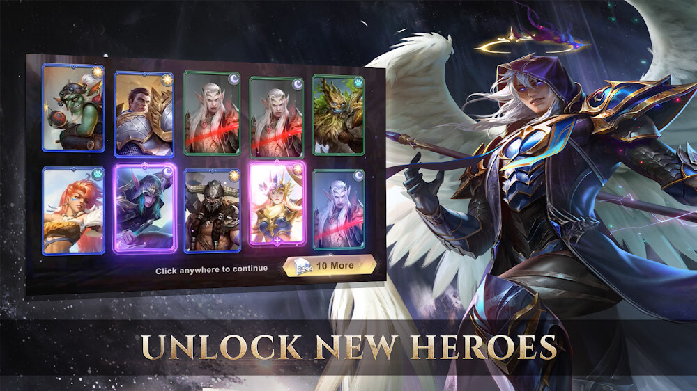 Ace Defender: Dragon War hero management screen