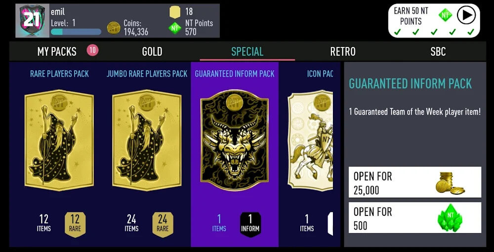 NT 21 Draft Simulator + Pack Opener screenshot 2