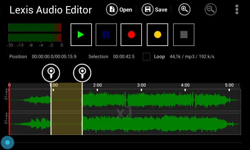 Lexis Audio Editor waveform editing display