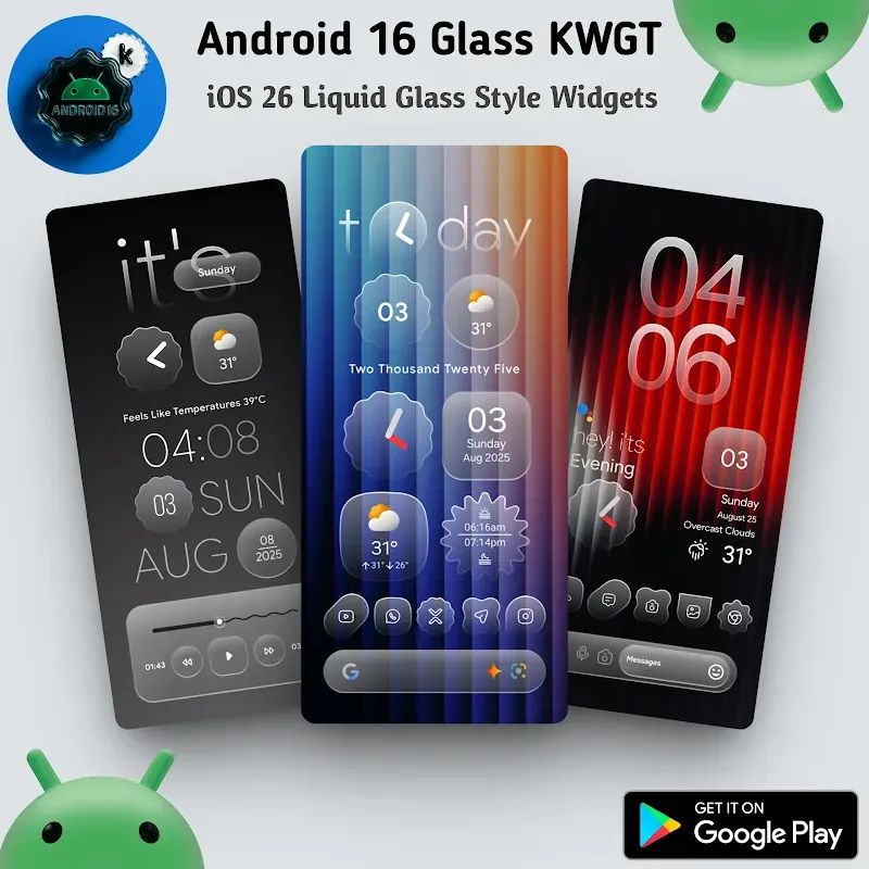 Android 16 Glass KWGT screenshot 6