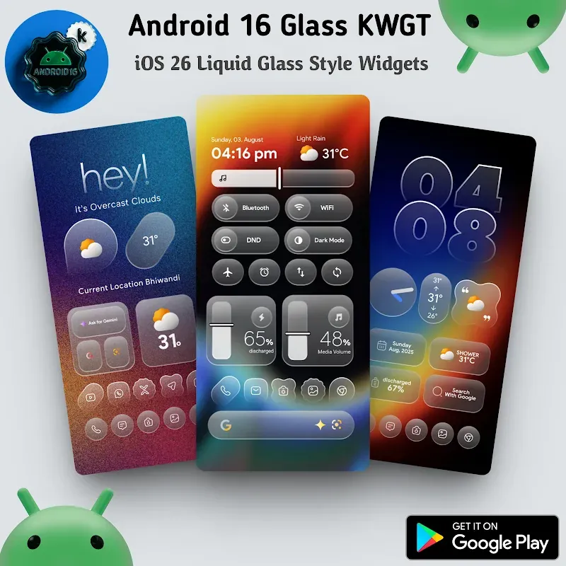 Android 16 Glass KWGT screenshot 4