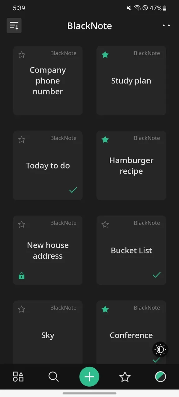 Dark mode note display