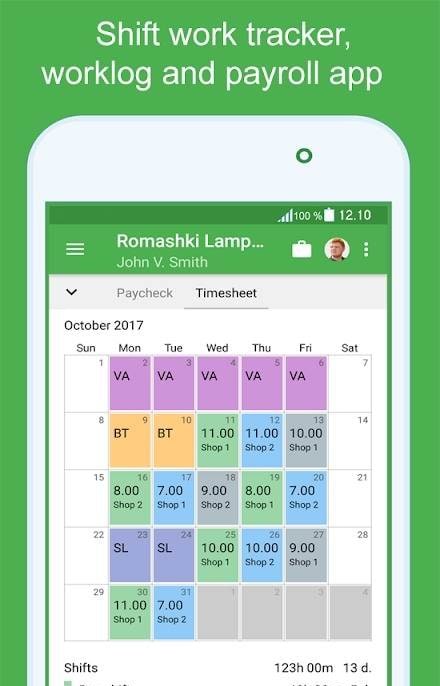 Green Timesheet screenshot 1