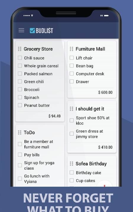 BudList app screenshot 1