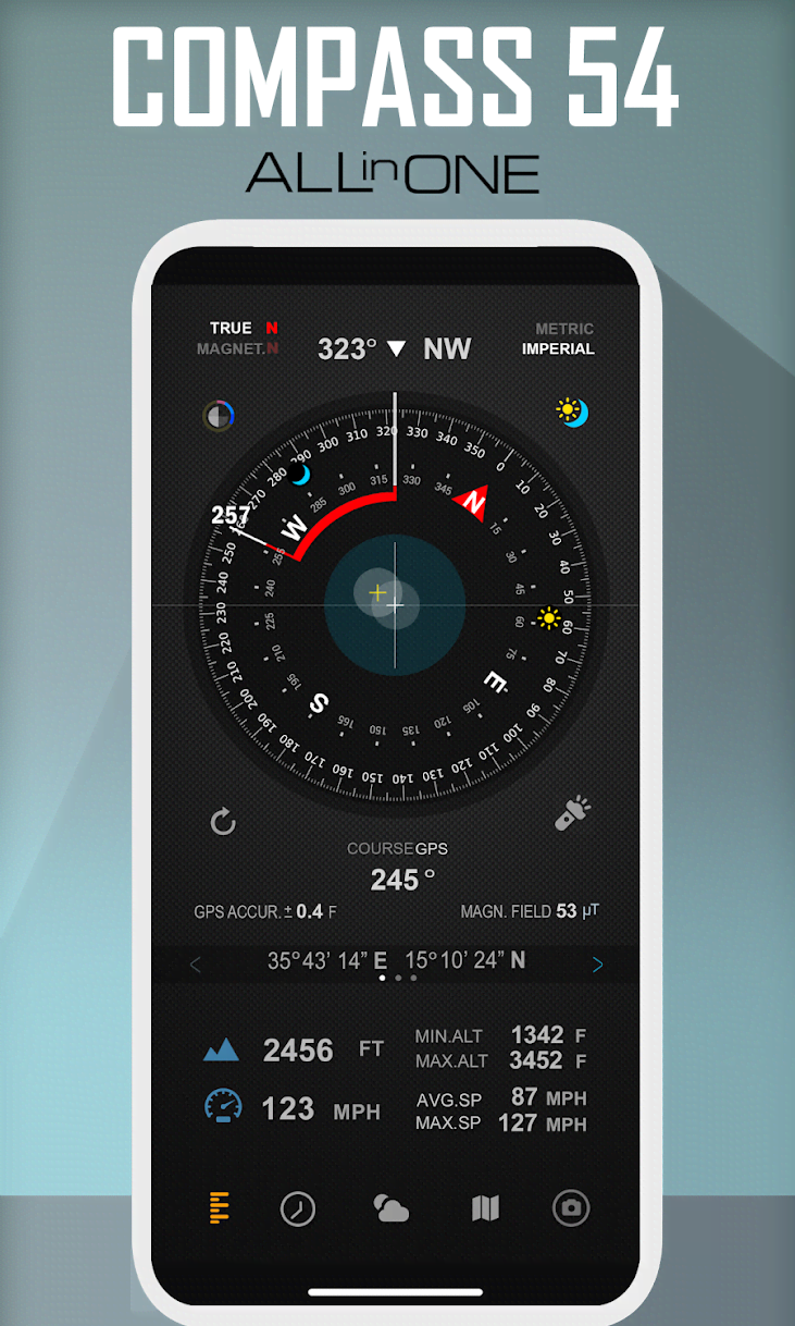 Compass 54 (All-in-One GPS, Weather, Map, Camera) screenshot 1