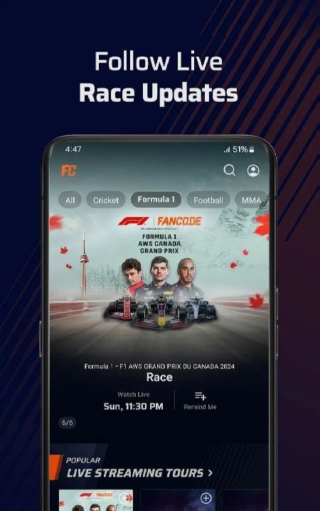 FanCode-Live Cricket, Formula1 screenshot 1