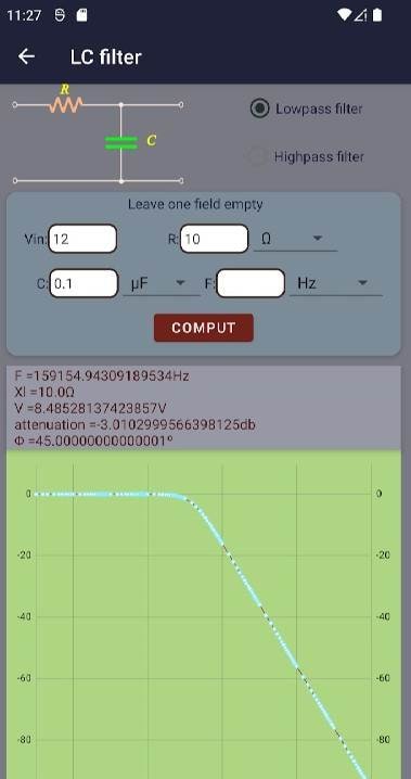 Electronic filter design tool screenshot 2