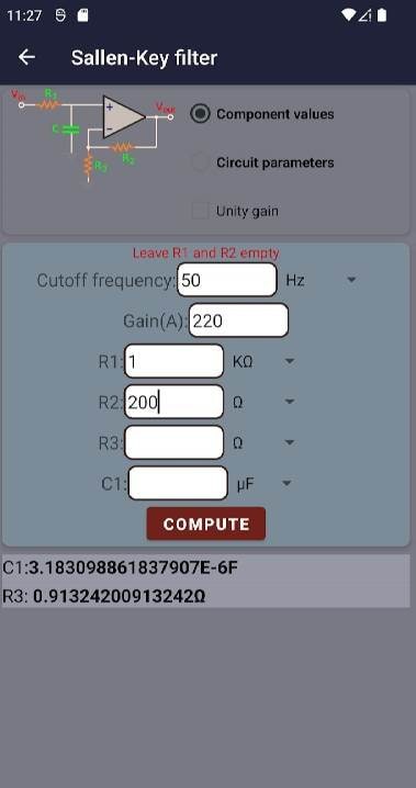Electronic filter design tool screenshot 3