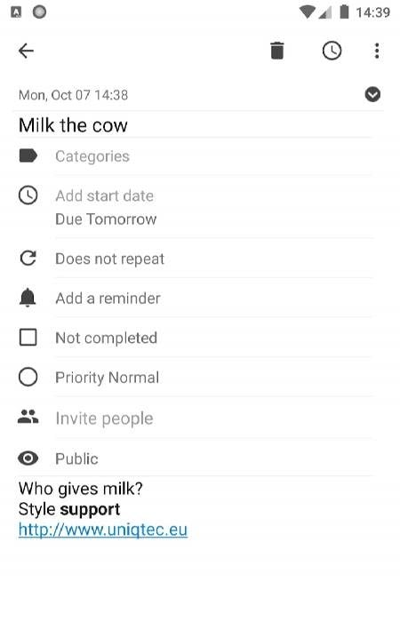 Tasks & Notes task management view