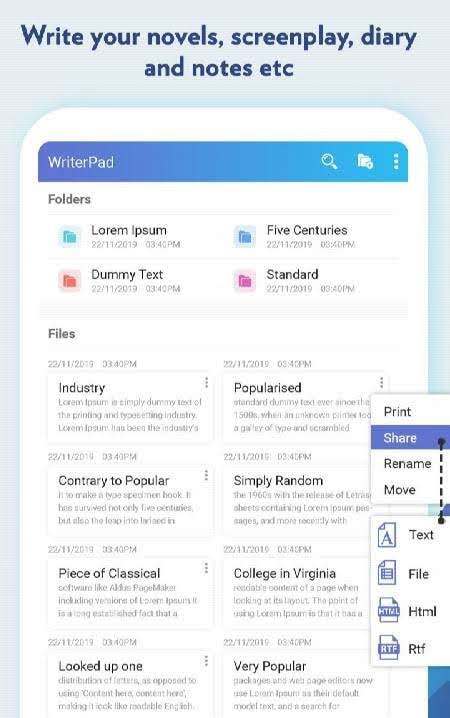 WriterPad – Write Novels, Screenplay, Journal, screenshot 2