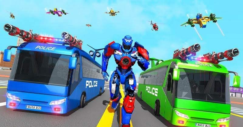 Flying Bus Robot Transform War - Police Robot Games gameplay screenshot 4