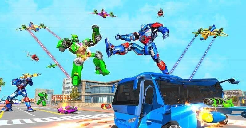 Flying Bus Robot Transform War - Police Robot Games gameplay screenshot 2