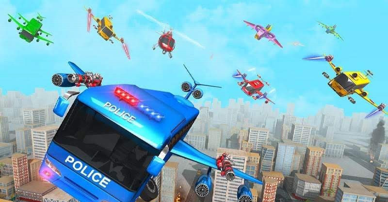 Flying Bus Robot Transform War - Police Robot Games gameplay screenshot 3