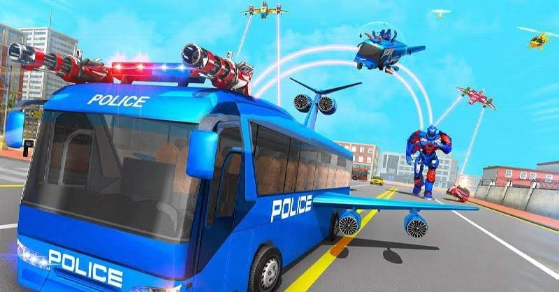Flying Bus Robot Transform War - Police Robot Games gameplay screenshot 1