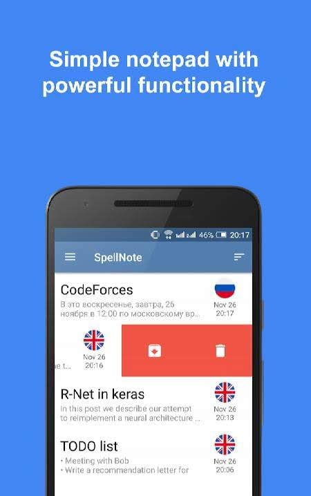SpellNote - Spell Checker and Notepad editor view