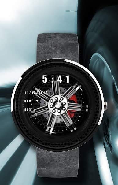 Watch Face Spinning Car Wheel - Wear OS Smartwatch screenshot 2