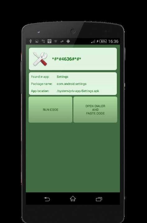Secret Codes settings display