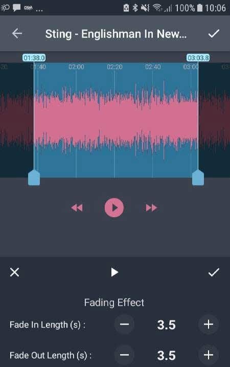 AndroSound Audio Editor preview showing the effects and tools panel
