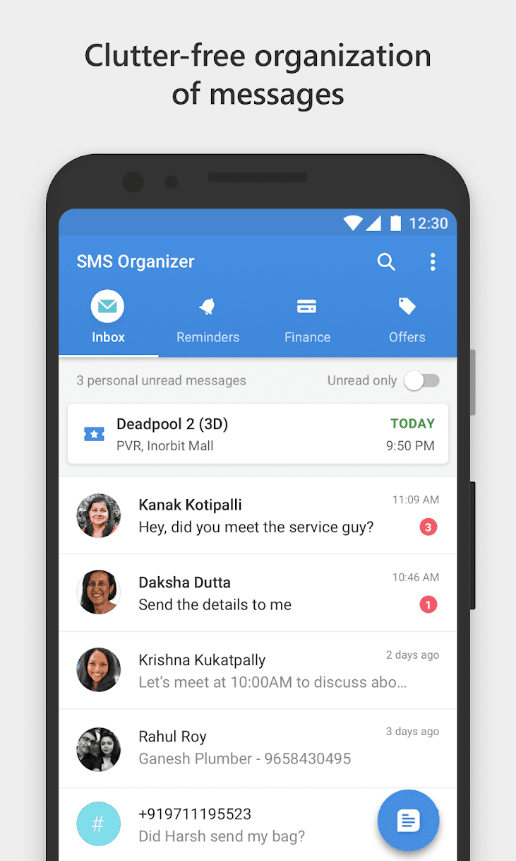 SMS Organizer - Clean, Reminders, Offers & Backup screenshot 1
