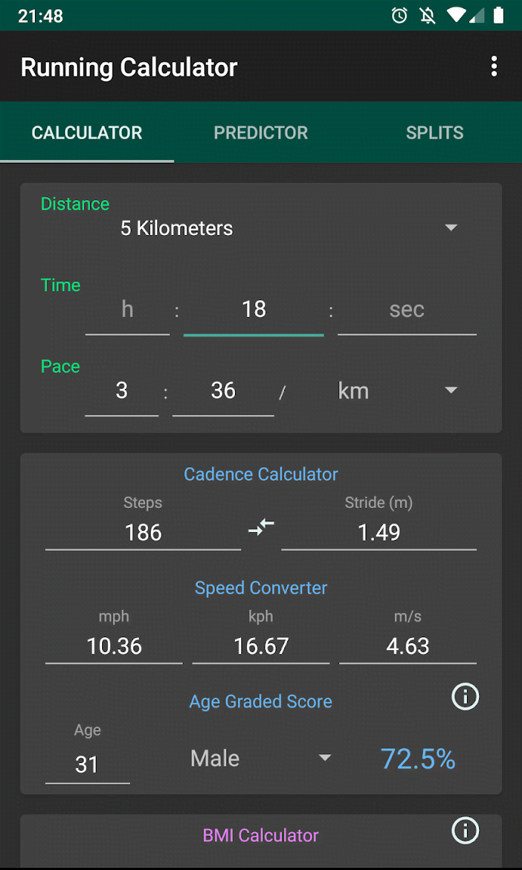 Running Calculator: Pace, Predictions, Race Splits screenshot 1