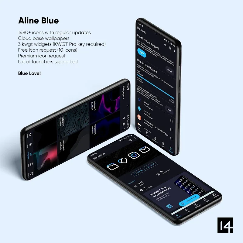 Aline Blue dark theme linear icons showcase