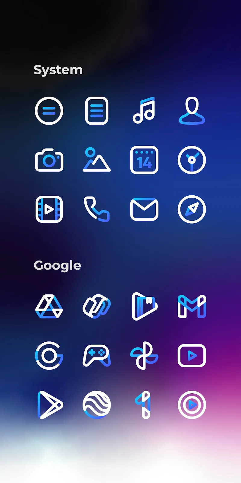 Aline Blue app drawer icon styling
