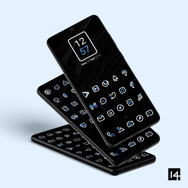 Aline Blue icon pack home screen preview