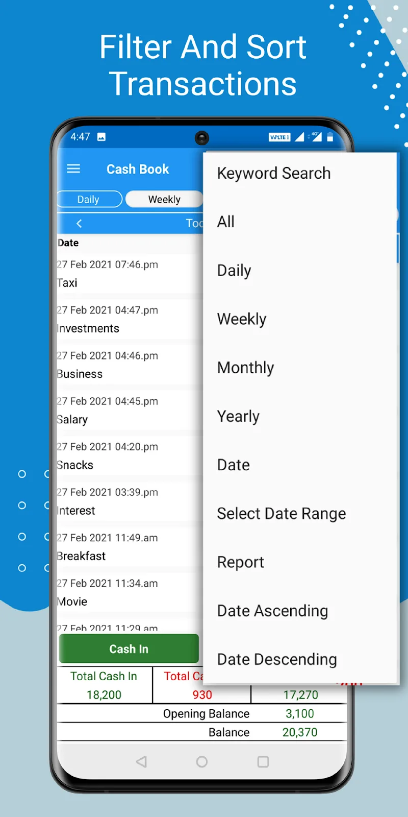 Cash Book interface preview 3