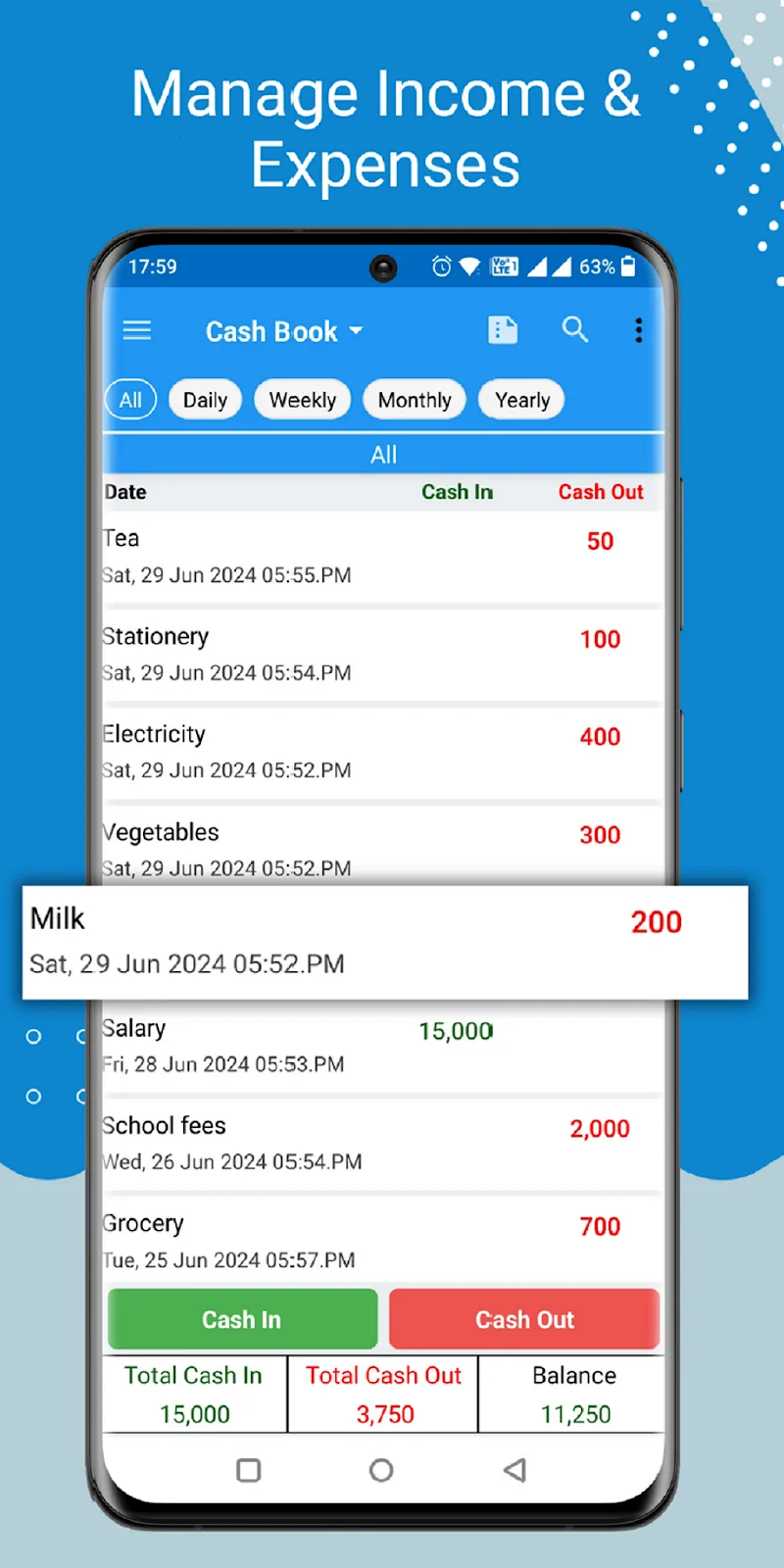 Cash Book interface preview 1