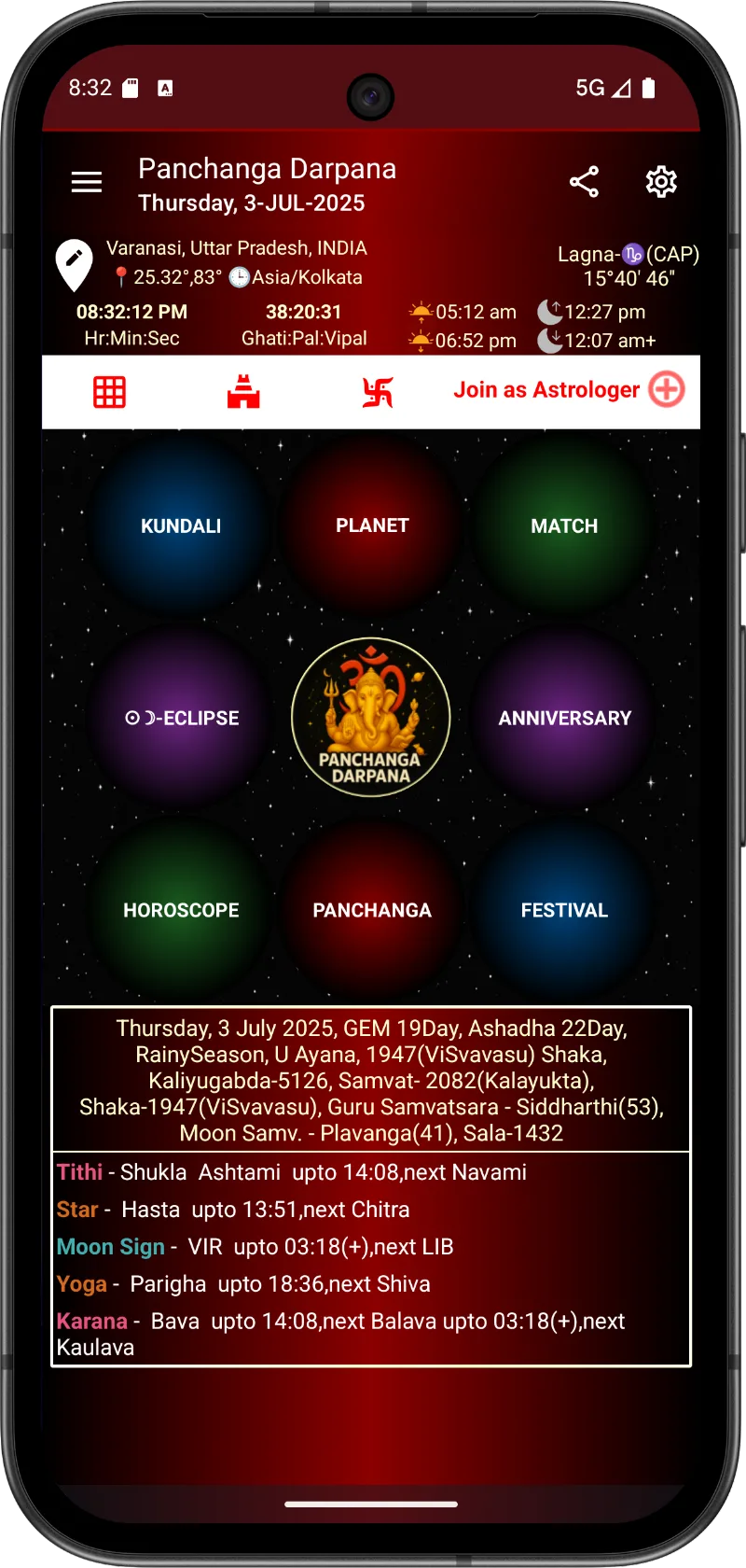 Astrology & Panchanga Calendar screenshot 2